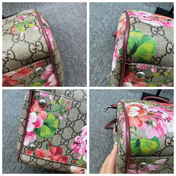 100% Authentic GUCCI Boston Blooms Brown&Purple Canvas Satchel - Picture 11 of 16